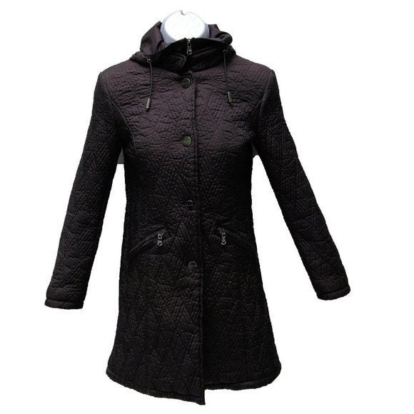 Kenneth Cole New York Women's Quilted Long Button Down Hooded Coat - Picture 1 of 8
